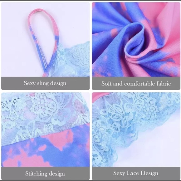 Strap Lace Pajama Set Sleeveless tie print pink pijamas Sleep Shorts Set Lace Pi - Picture 2 of 4